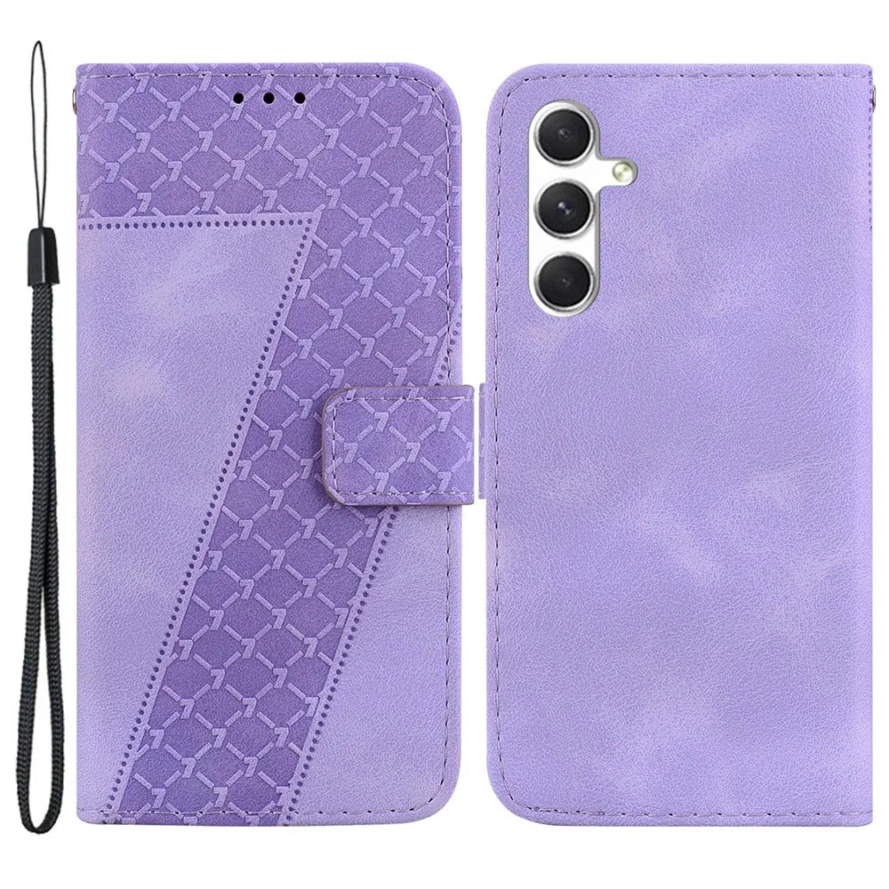 For Samsung Galaxy S24+ Case 7-Shape Imprinted Wallet Leather Phone Cover - Purple - 1