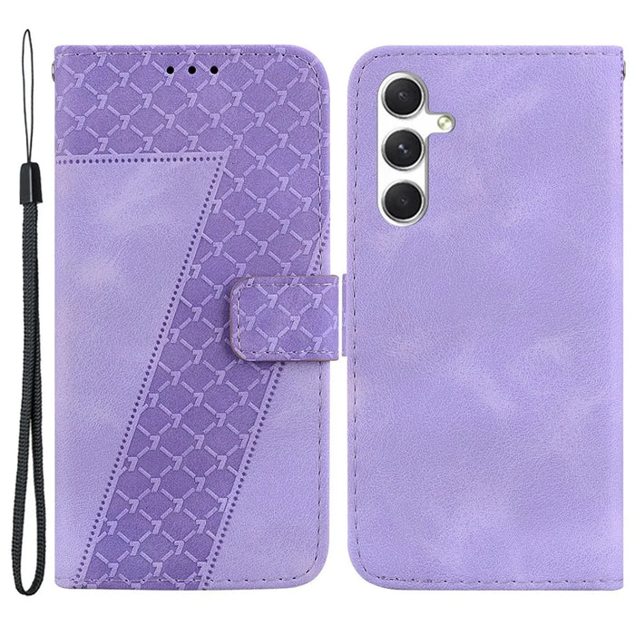 For Samsung Galaxy S24+ Case 7-Shape Imprinted Wallet Leather Phone Cover - Purple - 1