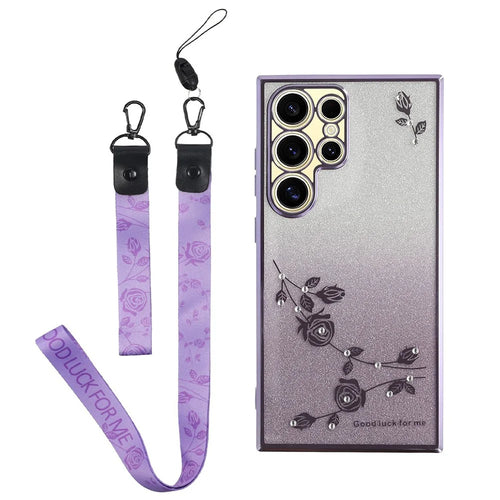 KADEM For Samsung Galaxy S24 Ultra Case Glitter Phone TPU Back Guard Cover with Strap - Purple - 1