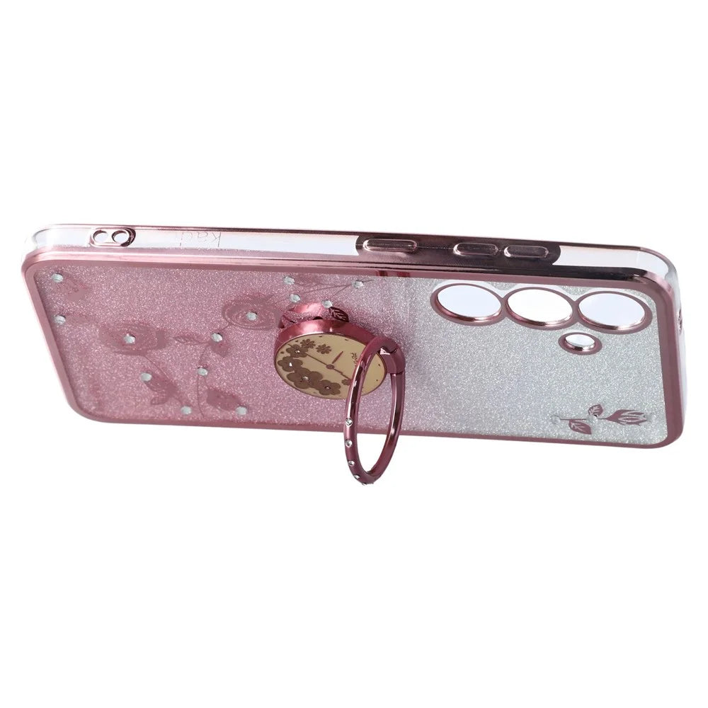 KADEM For Samsung Galaxy S24+ Cover Glitter Ring Kickstand TPU Anti-scratch Phone Shell - Rose Gold - 4
