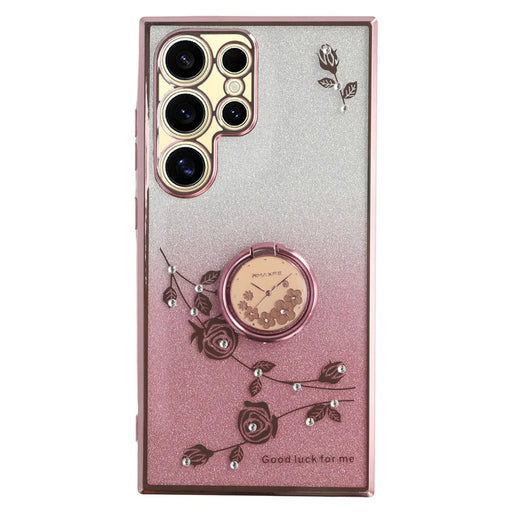 KADEM For Samsung Galaxy S24 Ultra Cover Soft TPU Phone Case with Ring Kickstand - Rose Gold - 1