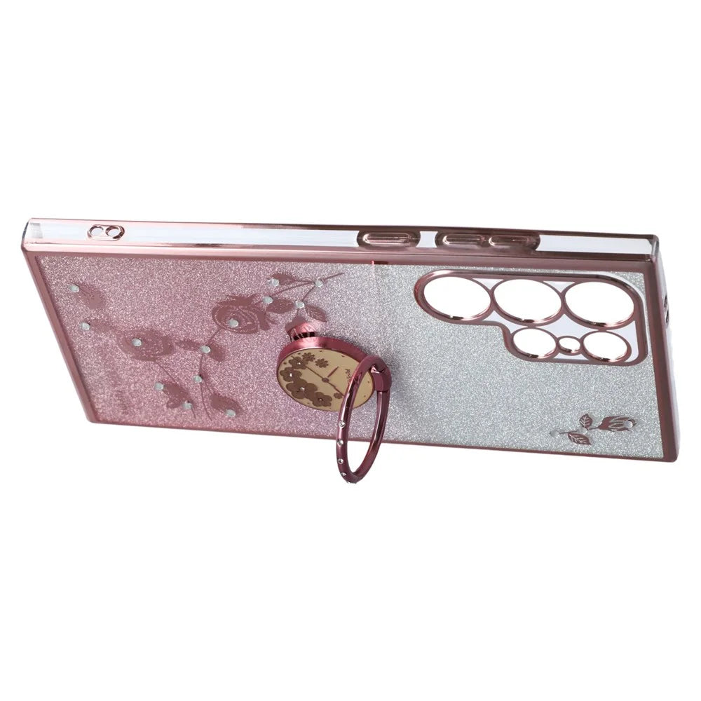 KADEM For Samsung Galaxy S24 Ultra Cover Soft TPU Phone Case with Ring Kickstand - Rose Gold - 4