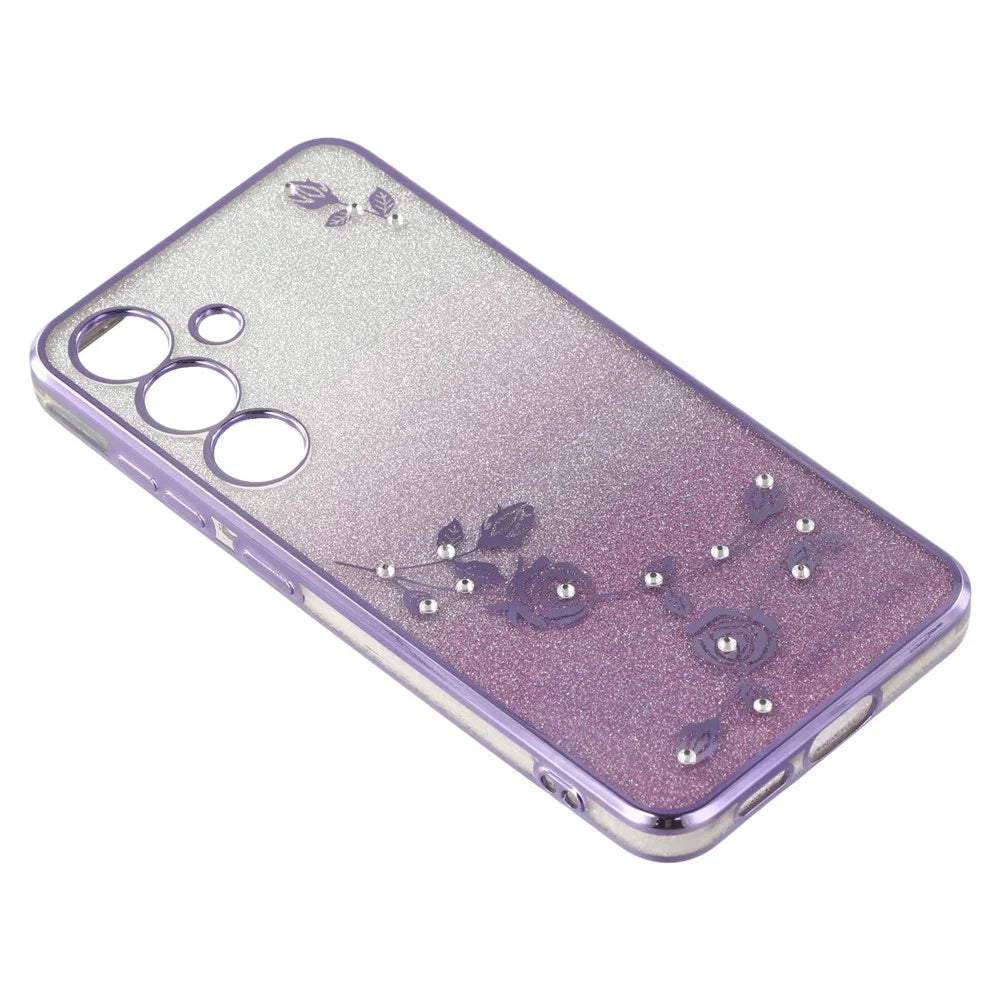 KADEM For Samsung Galaxy S24 Case Mobile Phone Flower Pattern TPU Protective Cover with Strap - Purple - 4