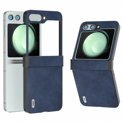 ABEEL For Samsung Galaxy Z Flip5 5G Phone Case PU Leather + Hard PC Hinge Protective Cover - Blue - 1