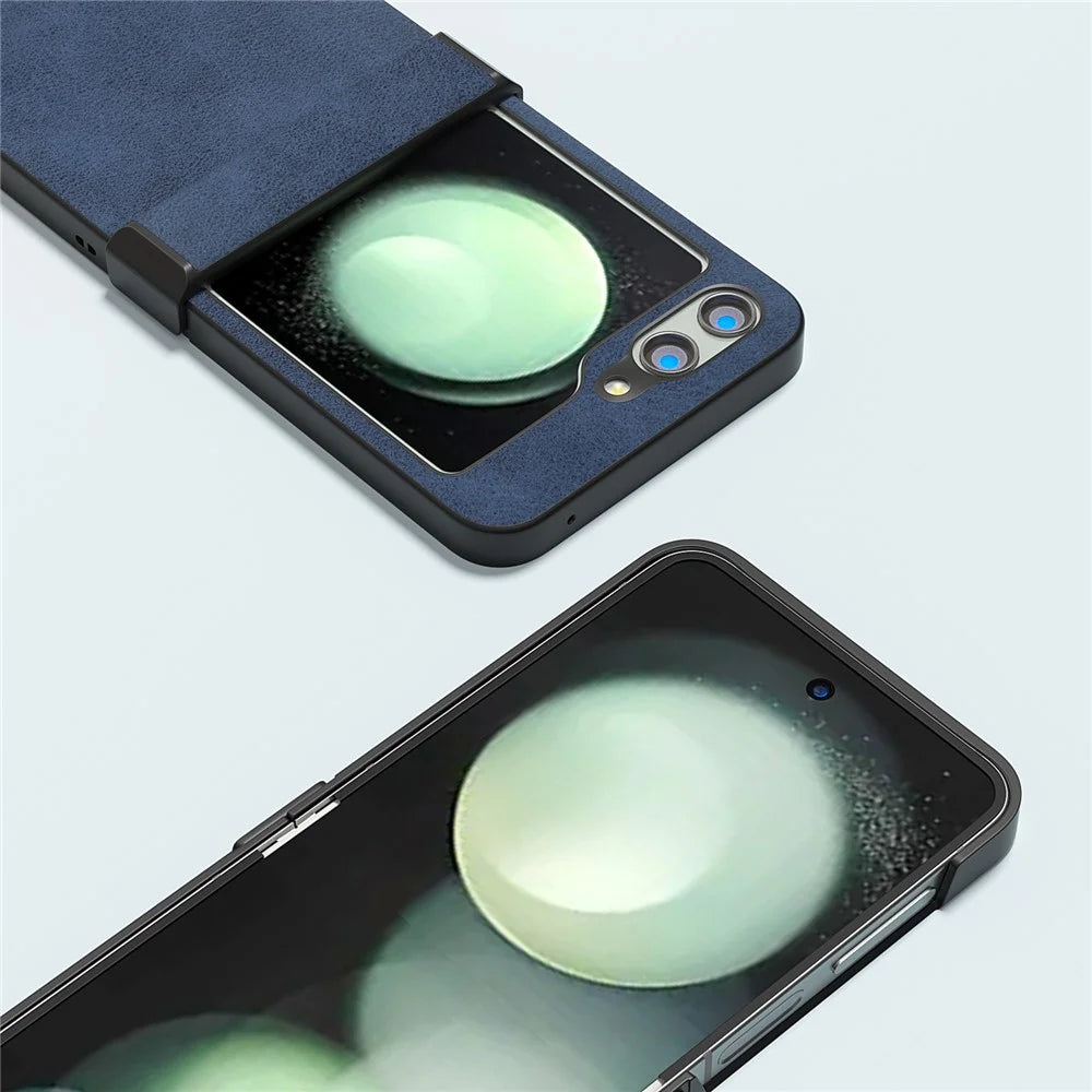 ABEEL For Samsung Galaxy Z Flip5 5G Phone Case PU Leather + Hard PC Hinge Protective Cover - Blue - 3