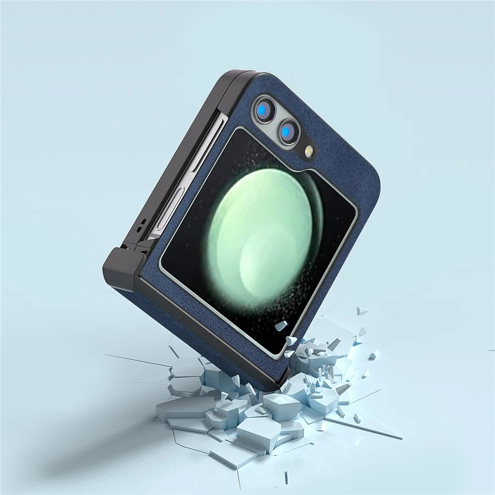 ABEEL For Samsung Galaxy Z Flip5 5G Phone Case PU Leather + Hard PC Hinge Protective Cover - Blue - 5