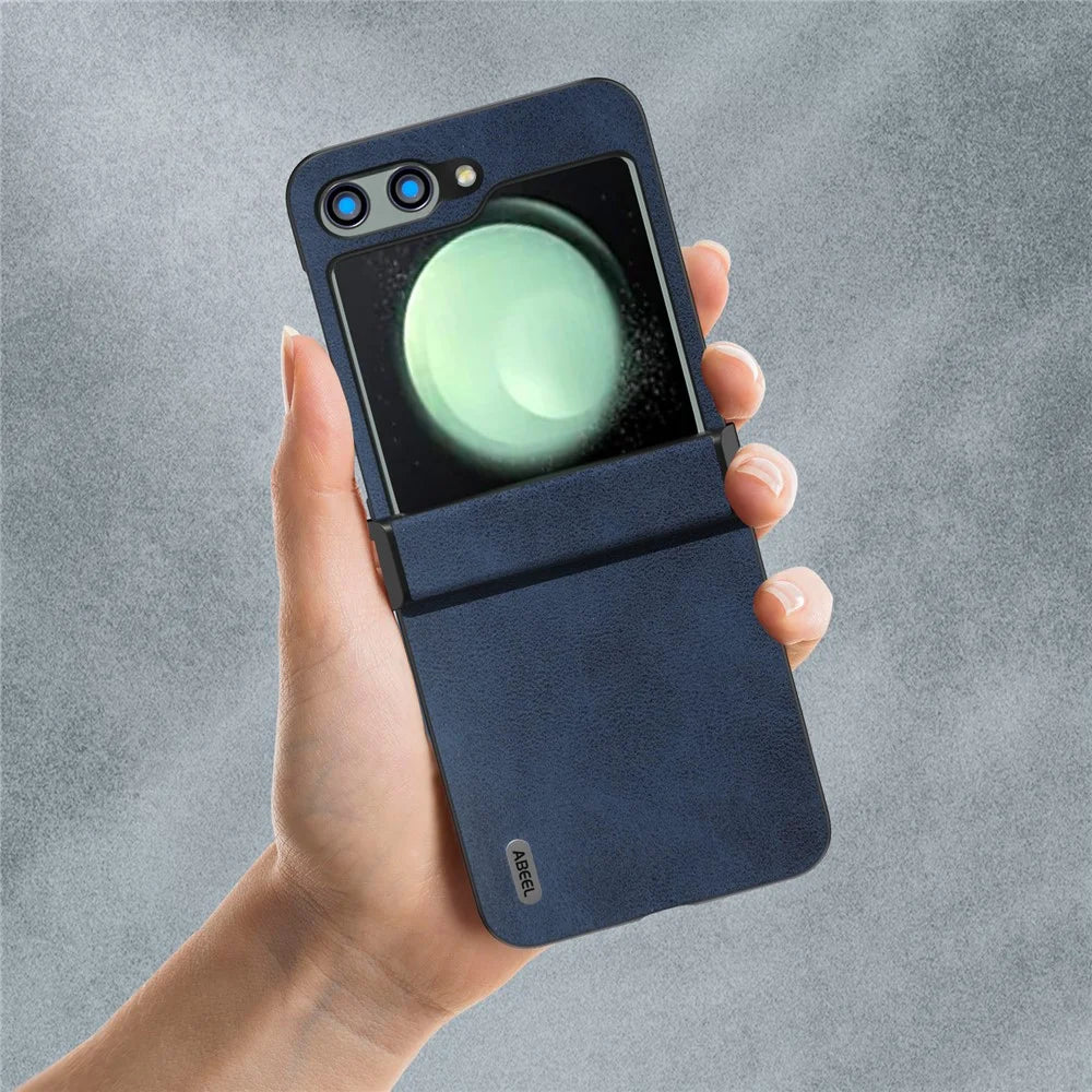 ABEEL For Samsung Galaxy Z Flip5 5G Phone Case PU Leather + Hard PC Hinge Protective Cover - Blue - 6