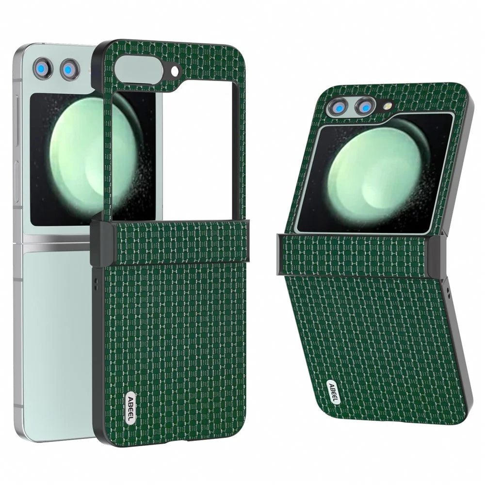ABEEL For Samsung Galaxy Z Flip5 5G Luxury Phone Case PU Leather + Hard PC Cover - Green - 1