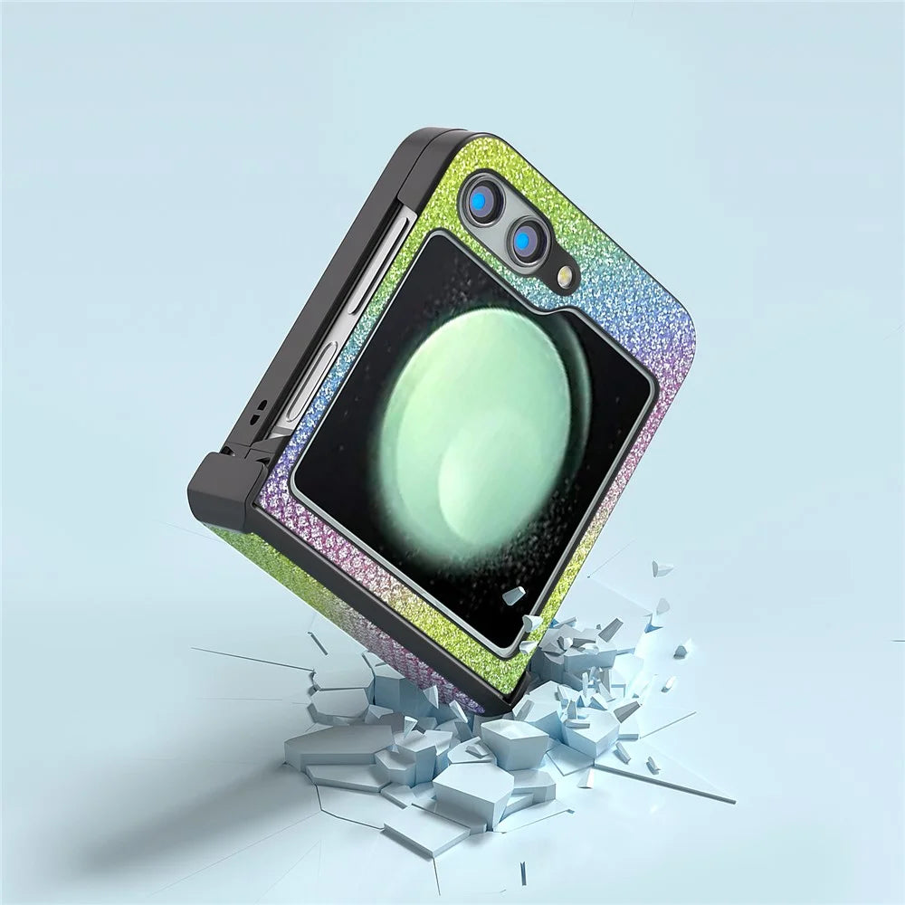 ABEEL For Samsung Galaxy Z Flip5 5G Case Rhinestone Texture PU Leather+PC Phone Protective Cover - Multi-color - 5
