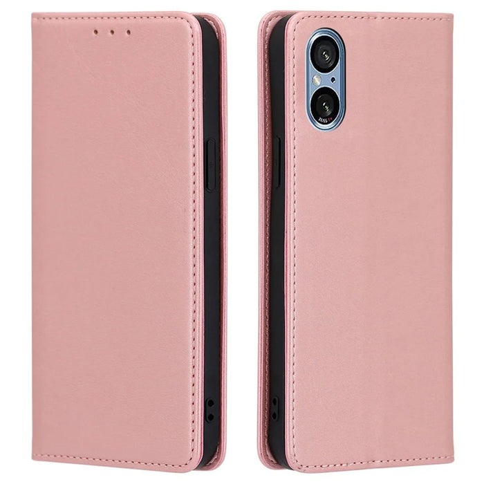 For Sony Xperia 5 V Case Magnetic Closure Wallet Leather Cover - Rose Gold - 1