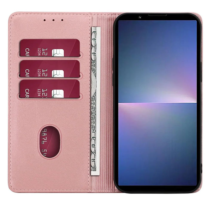For Sony Xperia 5 V Case Magnetic Closure Wallet Leather Cover - Rose Gold - 2