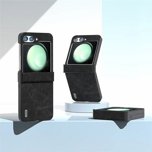 ABEEL For Samsung Galaxy Z Flip5 5G Case Hinge Design Litchi Texture Phone Cover - Black - 2