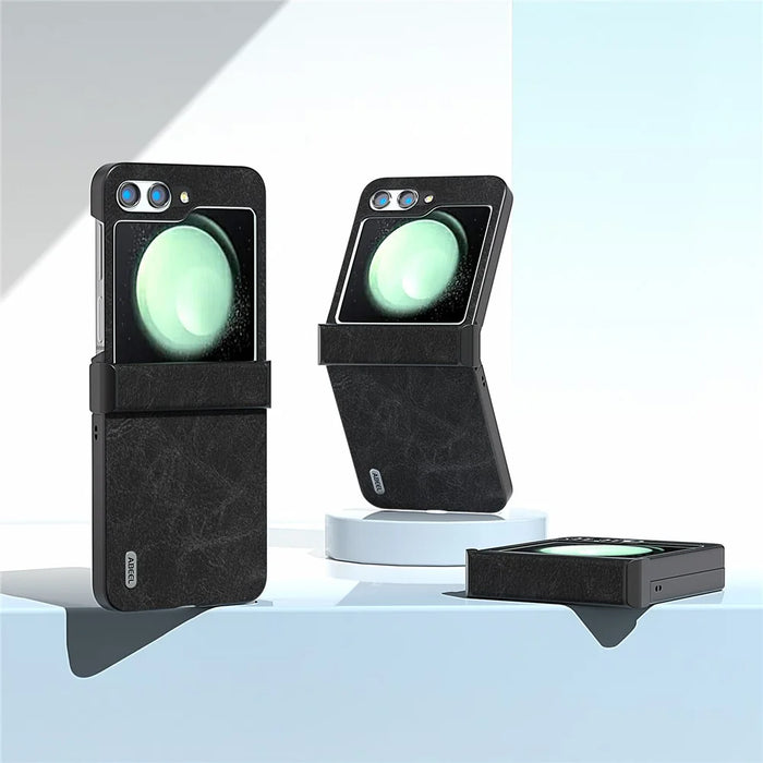 ABEEL For Samsung Galaxy Z Flip5 5G Case Hinge Design Litchi Texture Phone Cover - Black - 2