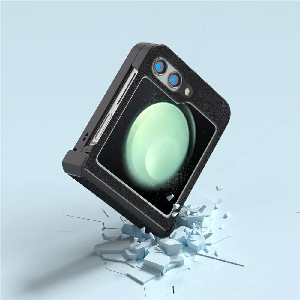 ABEEL For Samsung Galaxy Z Flip5 5G Case Hinge Design Litchi Texture Phone Cover - Black - 5