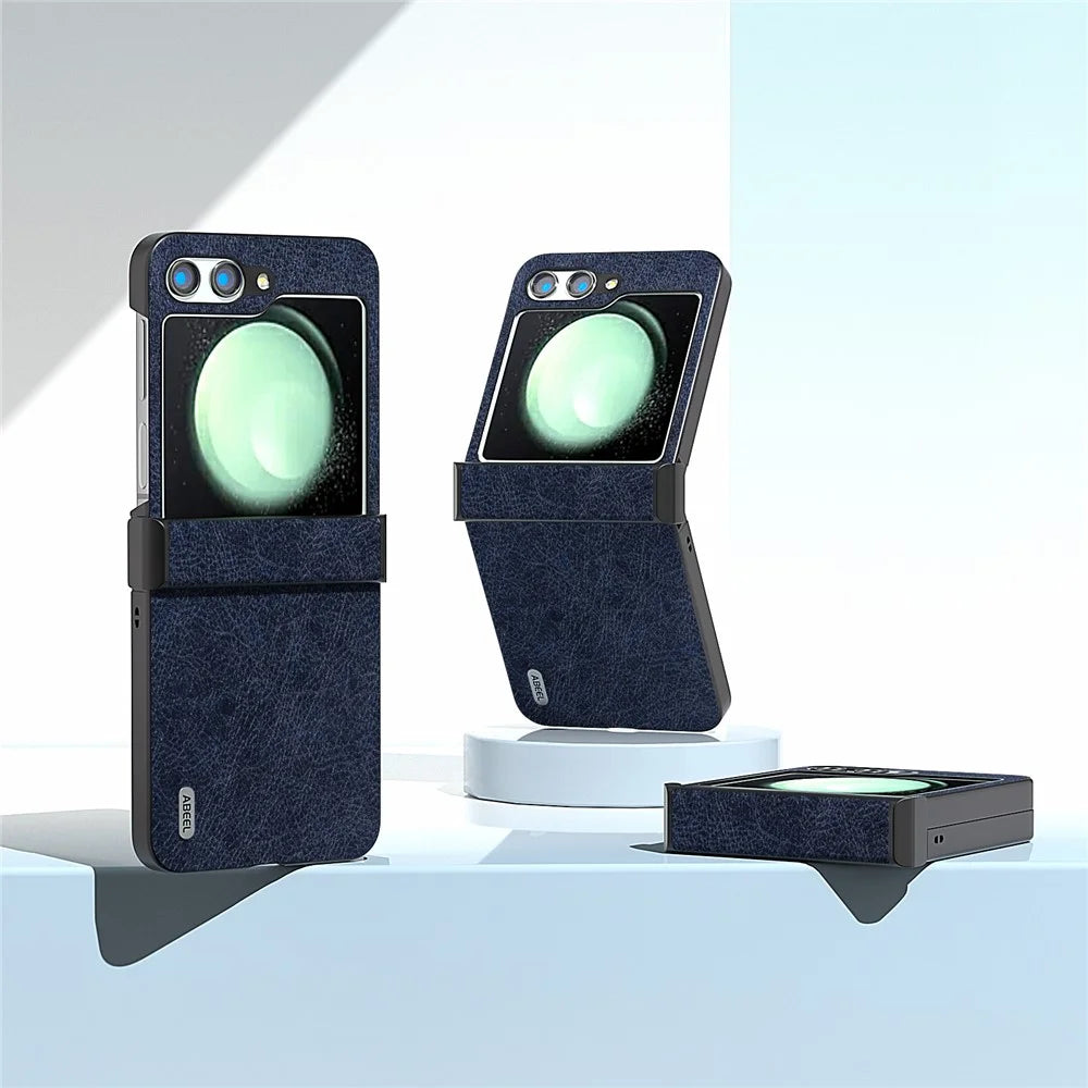 ABEEL For Samsung Galaxy Z Flip5 5G Case Hinge Design Retro Leather+PC Phone Cover - Blue - 2