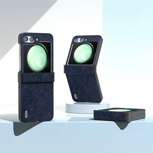ABEEL For Samsung Galaxy Z Flip5 5G Case Hinge Design Retro Leather+PC Phone Cover - Blue - 2