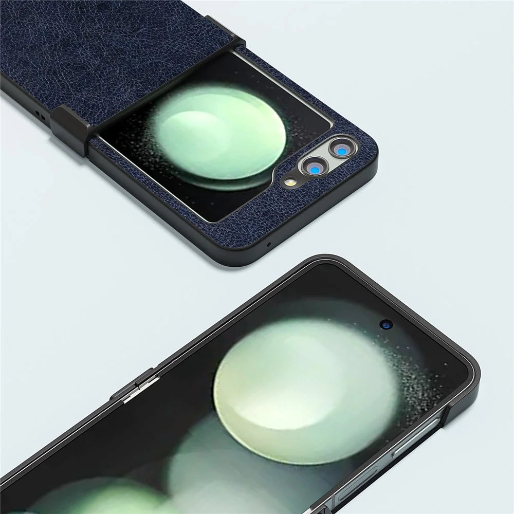 ABEEL For Samsung Galaxy Z Flip5 5G Case Hinge Design Retro Leather+PC Phone Cover - Blue - 3