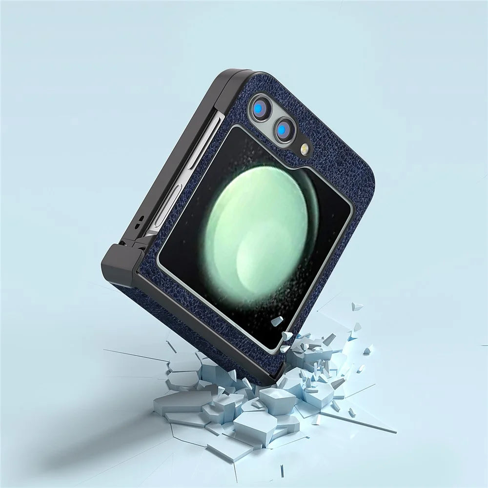 ABEEL For Samsung Galaxy Z Flip5 5G Case Hinge Design Retro Leather+PC Phone Cover - Blue - 5
