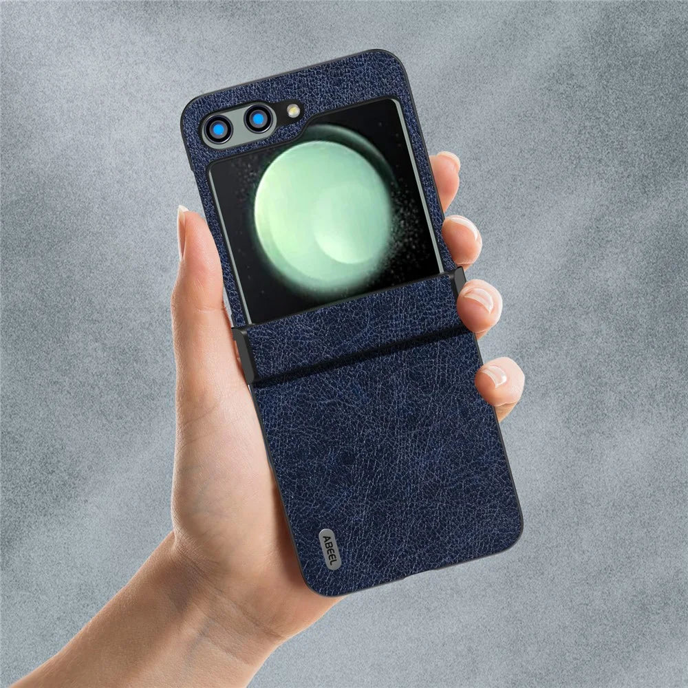 ABEEL For Samsung Galaxy Z Flip5 5G Case Hinge Design Retro Leather+PC Phone Cover - Blue - 6