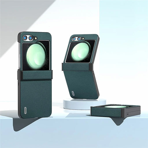 ABEEL For Samsung Galaxy Z Flip5 5G Phone Case Hinge Protection Genuine Cow Leather Back Cover - Midnight Green - 2