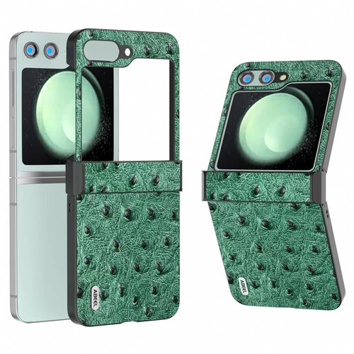 ABEEL For Samsung Galaxy Z Flip5 5G Case Ostrich Texture Hinge Protection Phone Cover - Green - 1