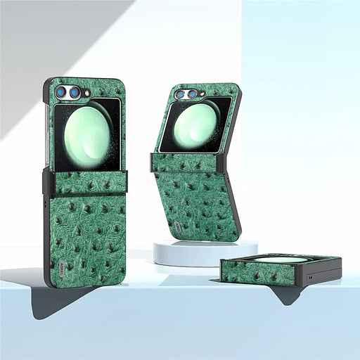 ABEEL For Samsung Galaxy Z Flip5 5G Case Ostrich Texture Hinge Protection Phone Cover - Green - 2
