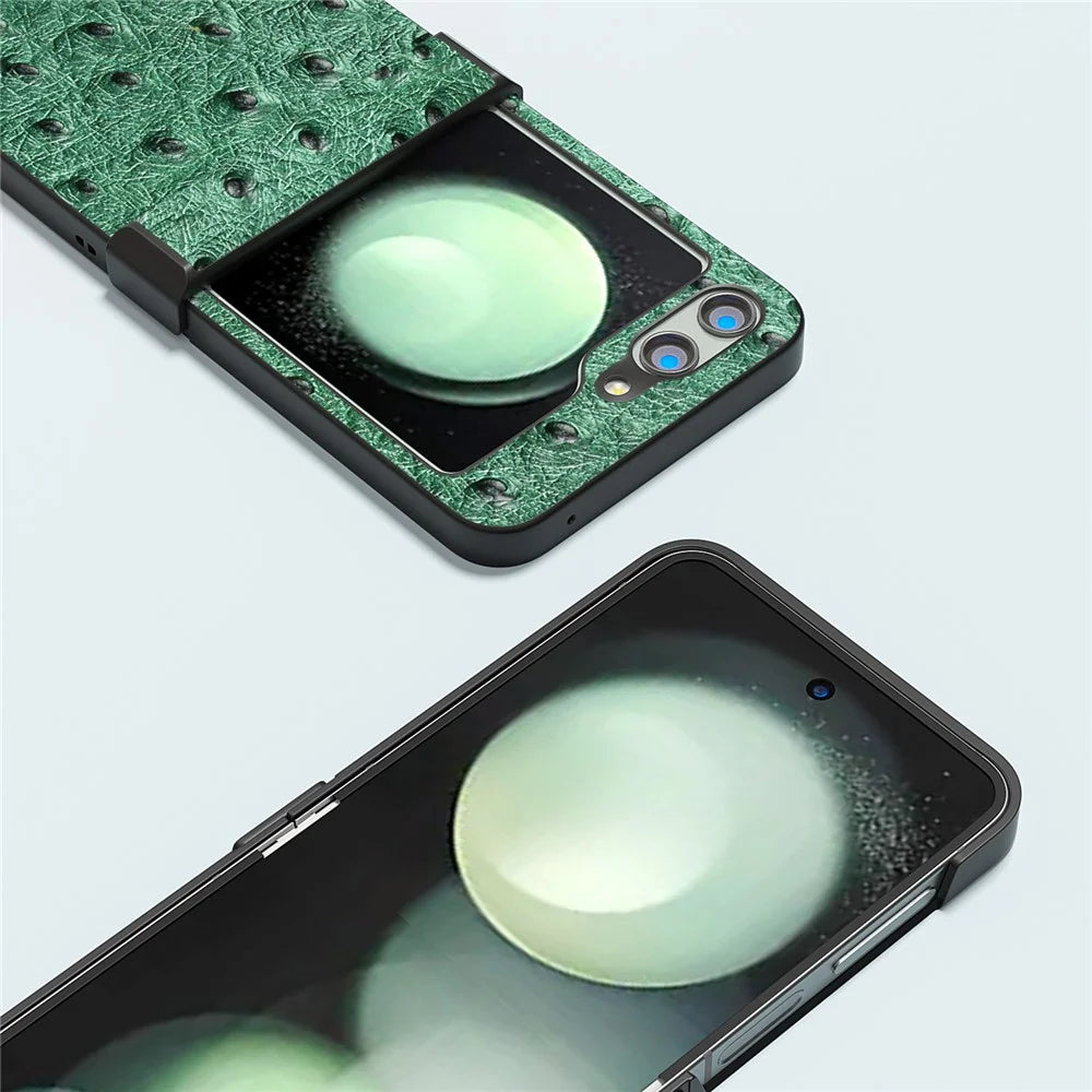 ABEEL For Samsung Galaxy Z Flip5 5G Case Ostrich Texture Hinge Protection Phone Cover - Green - 3