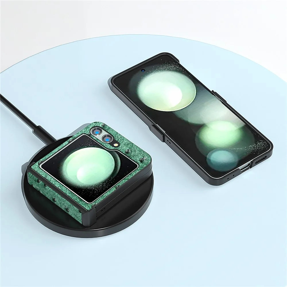 ABEEL For Samsung Galaxy Z Flip5 5G Case Ostrich Texture Hinge Protection Phone Cover - Green - 4