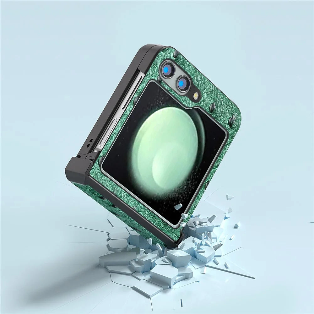 ABEEL For Samsung Galaxy Z Flip5 5G Case Ostrich Texture Hinge Protection Phone Cover - Green - 5