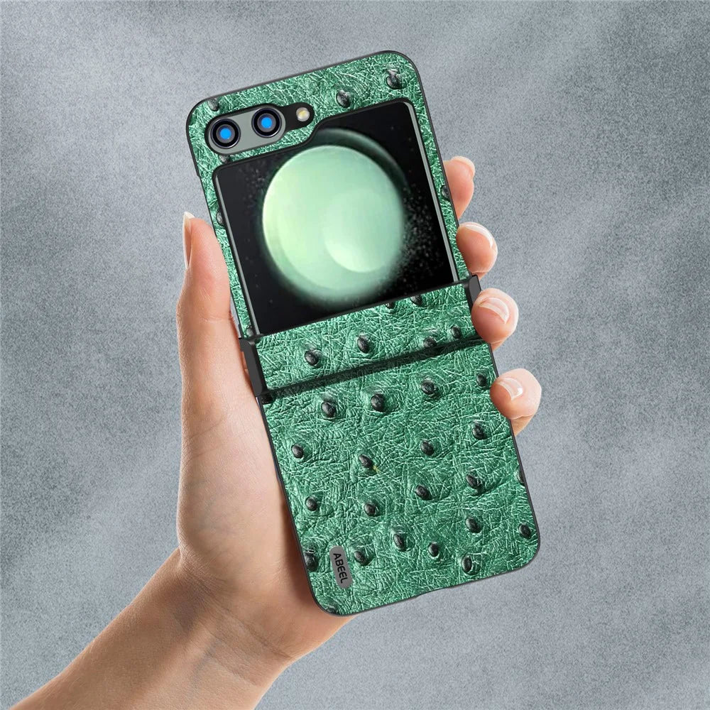 ABEEL For Samsung Galaxy Z Flip5 5G Case Ostrich Texture Hinge Protection Phone Cover - Green - 6