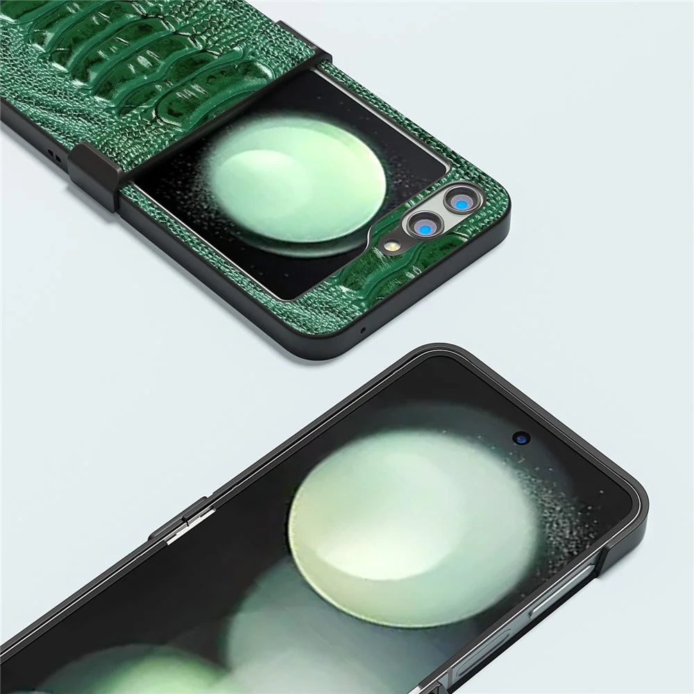 ABEEL For Samsung Galaxy Z Flip5 5G Case Crocodile Texture Hinge Protection Phone Cover - Green - 3