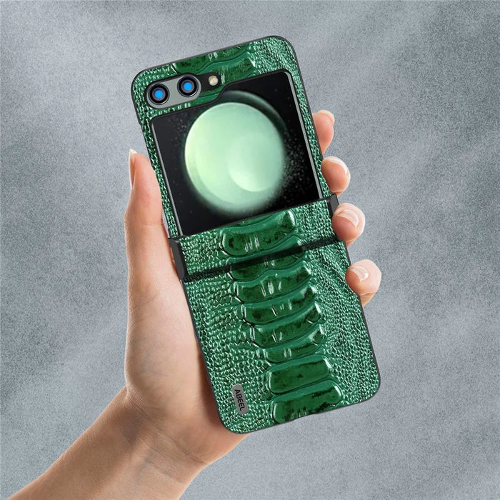 ABEEL For Samsung Galaxy Z Flip5 5G Case Crocodile Texture Hinge Protection Phone Cover - Green - 6