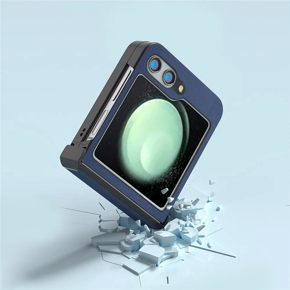 ABEEL For Samsung Galaxy Z Flip5 5G Phone Case Nappa Texture Hinge Protection Anti-Drop Cover - Blue - 5