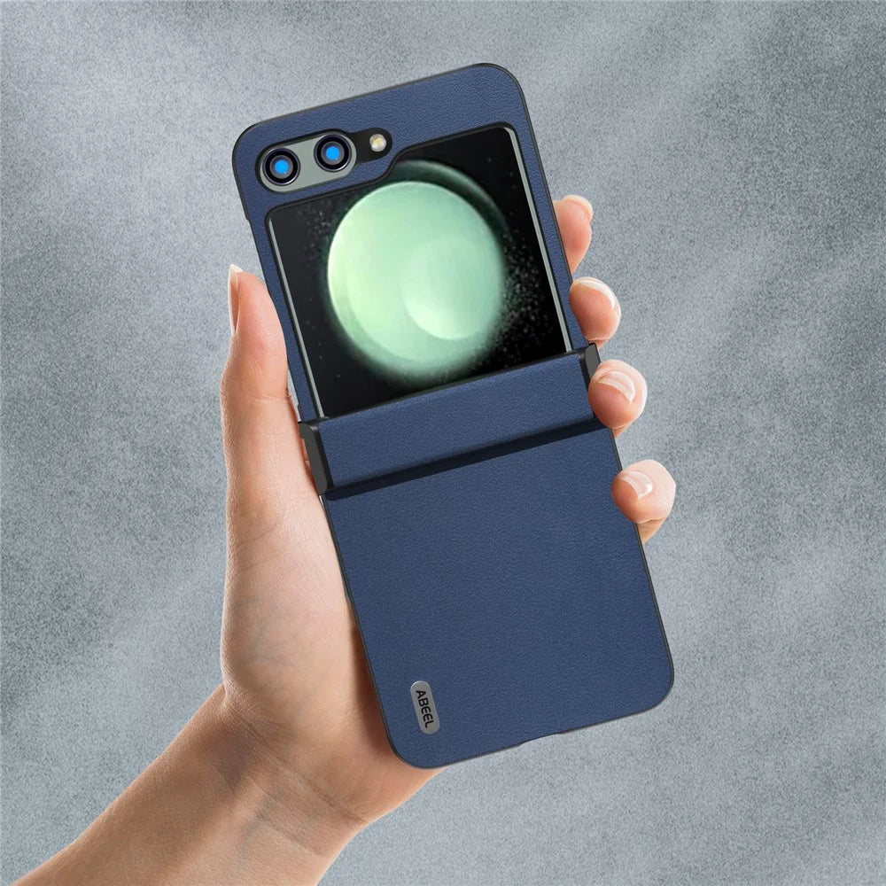 ABEEL For Samsung Galaxy Z Flip5 5G Phone Case Nappa Texture Hinge Protection Anti-Drop Cover - Blue - 6