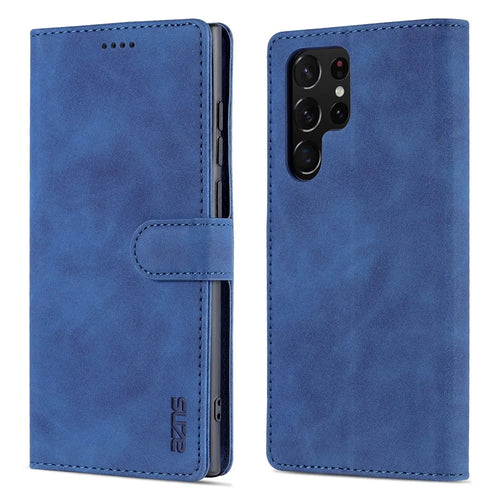 AZNS For Samsung Galaxy S24 Ultra Case Leather Protected Fully Folio Flip Stand Phone Shell - Blue - 1