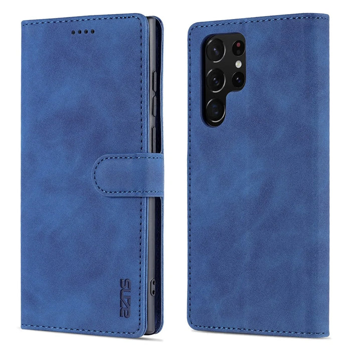 AZNS For Samsung Galaxy S24 Ultra Case Leather Protected Fully Folio Flip Stand Phone Shell - Blue - 1