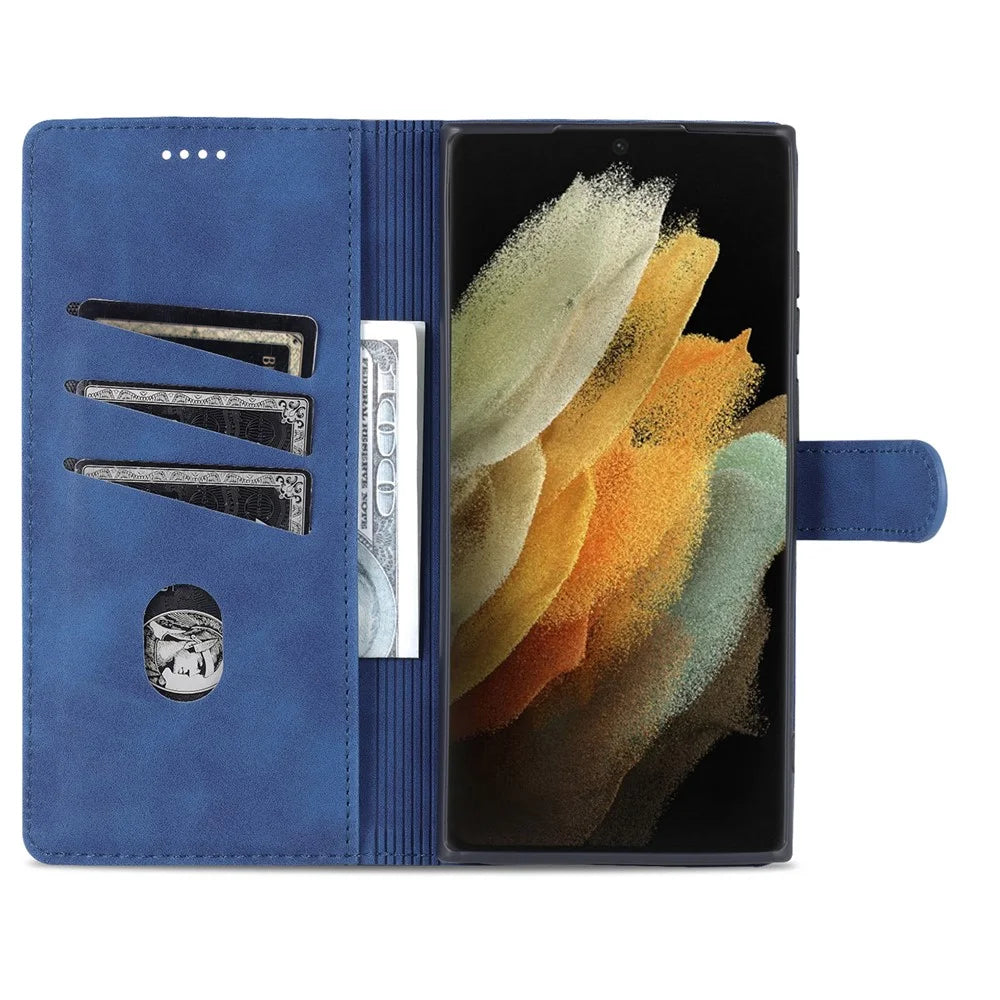 AZNS For Samsung Galaxy S24 Ultra Case Leather Protected Fully Folio Flip Stand Phone Shell - Blue - 3