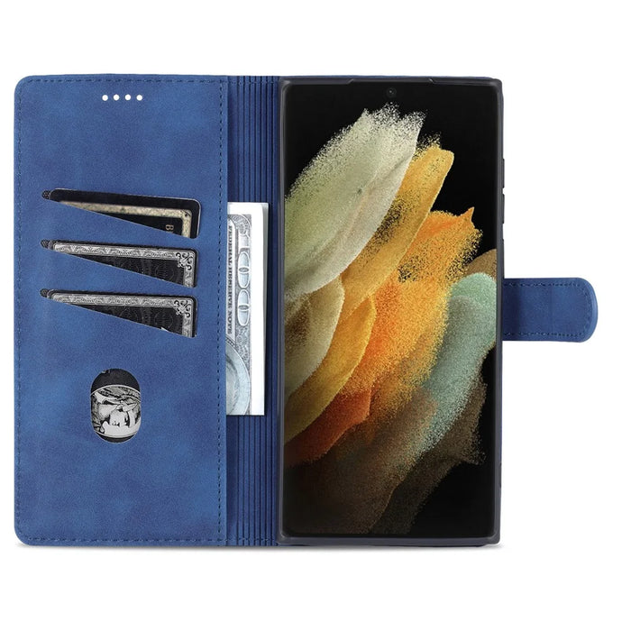 AZNS For Samsung Galaxy S24 Ultra Case Leather Protected Fully Folio Flip Stand Phone Shell - Blue - 3