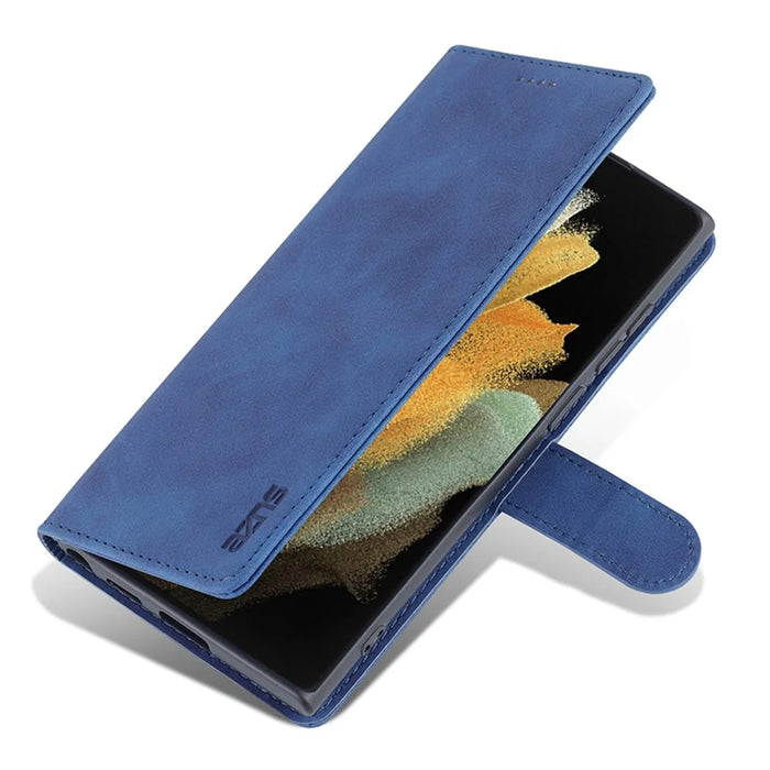 AZNS For Samsung Galaxy S24 Ultra Case Leather Protected Fully Folio Flip Stand Phone Shell - Blue - 5