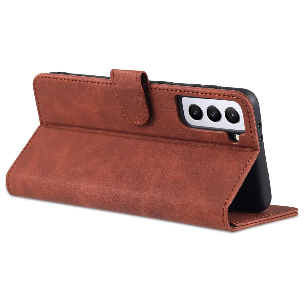 AZNS For Samsung Galaxy S24+ Phone Case Shockproof PU Leather Card Slots Phone Cover - Brown - 4