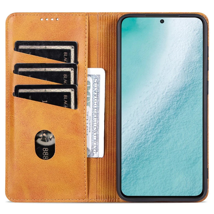 AZNS For Samsung Galaxy S24 Case PU Leather+TPU Magnetic Suction Phone Shell Cover - Brown - 3