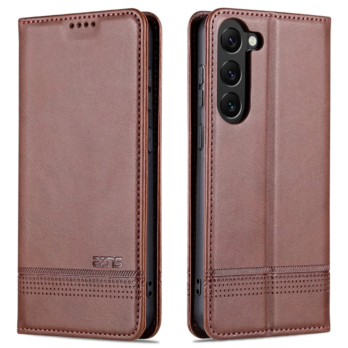 AZNS For Samsung Galaxy S24+ Case Scratch-resistant PU Leather+TPU Stand Phone Protector - Coffee - 1