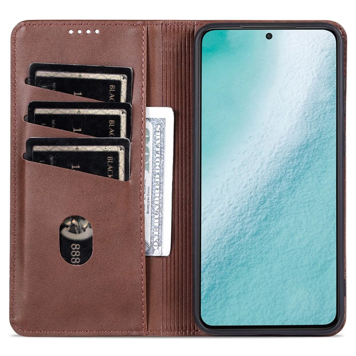 AZNS For Samsung Galaxy S24+ Case Scratch-resistant PU Leather+TPU Stand Phone Protector - Coffee - 3