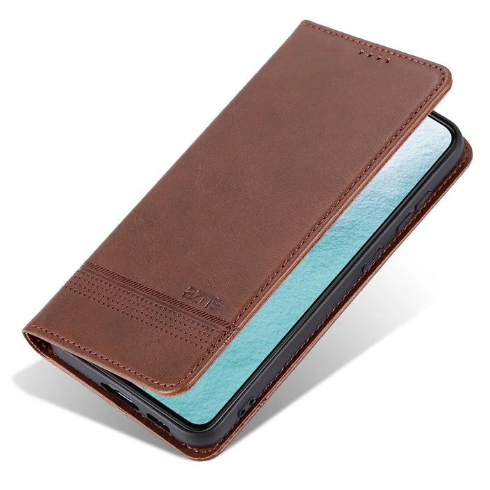 AZNS For Samsung Galaxy S24+ Case Scratch-resistant PU Leather+TPU Stand Phone Protector - Coffee - 5