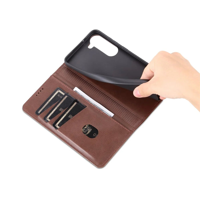 AZNS For Samsung Galaxy S24+ Case Scratch-resistant PU Leather+TPU Stand Phone Protector - Coffee - 6