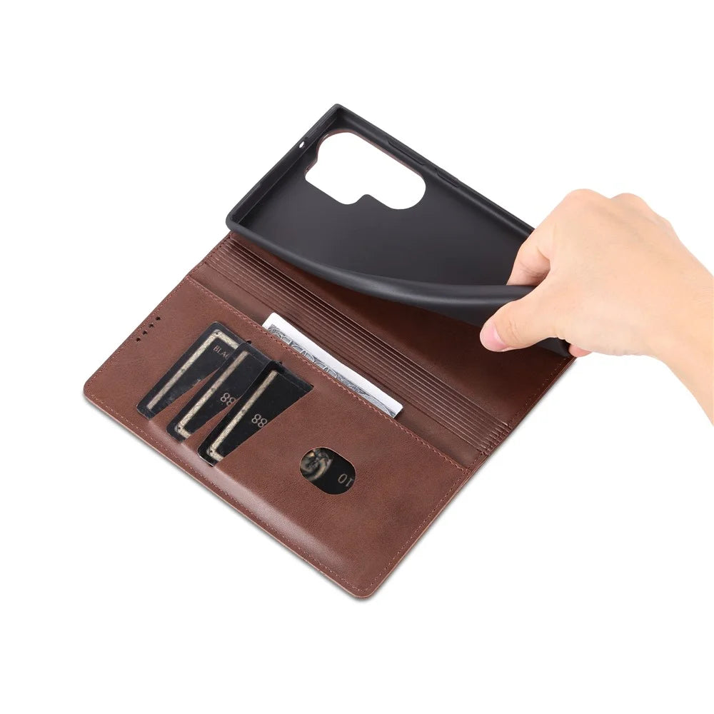 AZNS For Samsung Galaxy S24 Ultra Case Magnetic Suction Leather Phone Cover with Wallet Stand - Coffee - 6