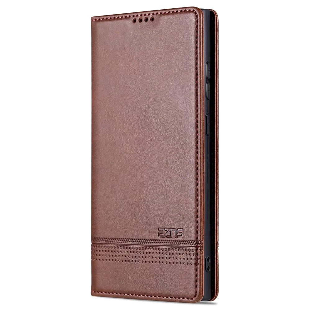 AZNS For Samsung Galaxy S24 Ultra Case Magnetic Suction Leather Phone Cover with Wallet Stand - Coffee - 7