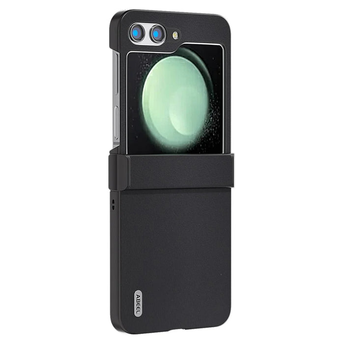 ABEEL For Samsung Galaxy Z Flip5 5G Phone Case Hinge Protection Genuine Cow Leather Back Cover - Black - 2
