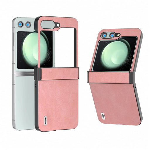 ABEEL For Samsung Galaxy Z Flip5 5G Phone Case PU Leather+PC Hinge Design Cover - Pink - 1