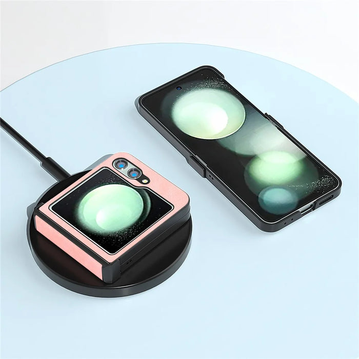 ABEEL For Samsung Galaxy Z Flip5 5G Phone Case PU Leather+PC Hinge Design Cover - Pink - 3